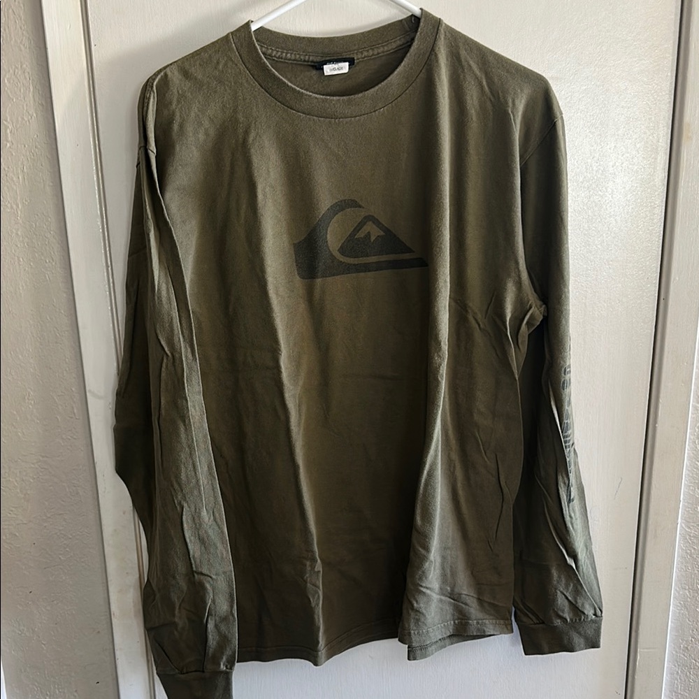 Quiksilver Green Long Sleeve Tee Classic Crew Neck